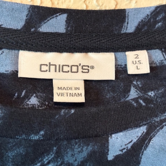Chico's Size 2 Navy Blue Half Moon Pattern Cotton Casual Top Women's Size L - Picture 9 of 11